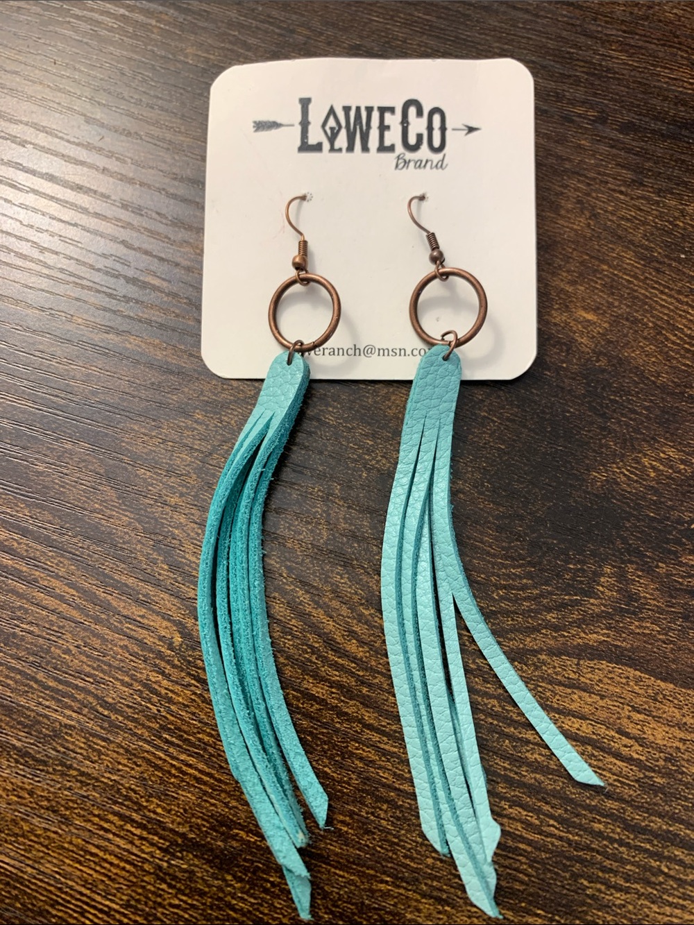 LeweCo Turquoise Fringe Dangle Earrings with Copper Rings